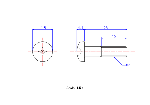 Drawing of Pan head gas hole ceramic screw M6x25L Metric.