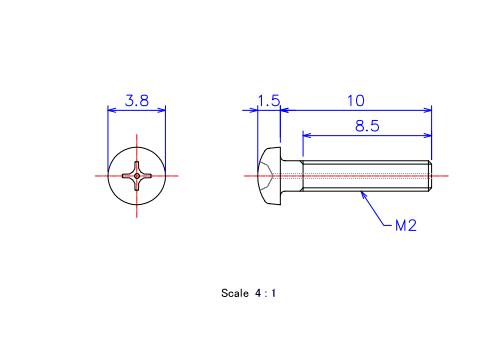 Drawing of Pan head gas hole ceramic screw M2x10L Metric.