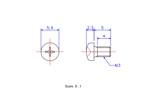 Drawing of Pan head gas hole ceramic screw M3x5L Metric.