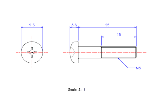 Drawing of Pan head gas hole ceramic screw M5x25L Metric.